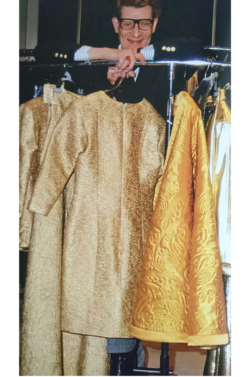 Fall 1991 Yves Saint Laurent Documented Gold Brocade Shift Dress Shrimpton Couture