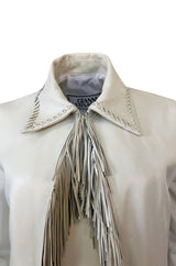 Spring 2002 Gianni Versace Butter Soft Fringe Ivory Leather Jacket