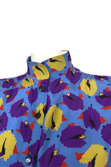 1980s Emanual Ungaro Bright Purple & Blue Printed Silk Top