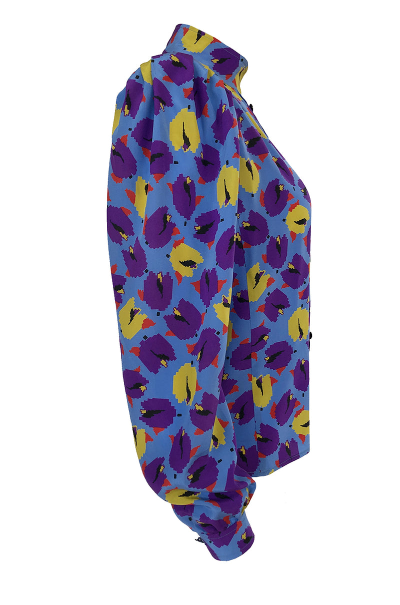 1980s Emanual Ungaro Bright Purple & Blue Printed Silk Top