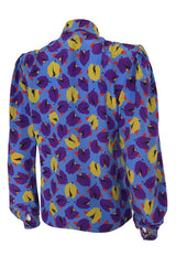1980s Emanual Ungaro Bright Purple & Blue Printed Silk Top