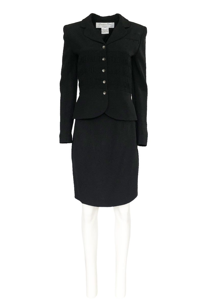 1990s Christian Dior Chic Black Jacket & Skirt Suit w Waist Detailing