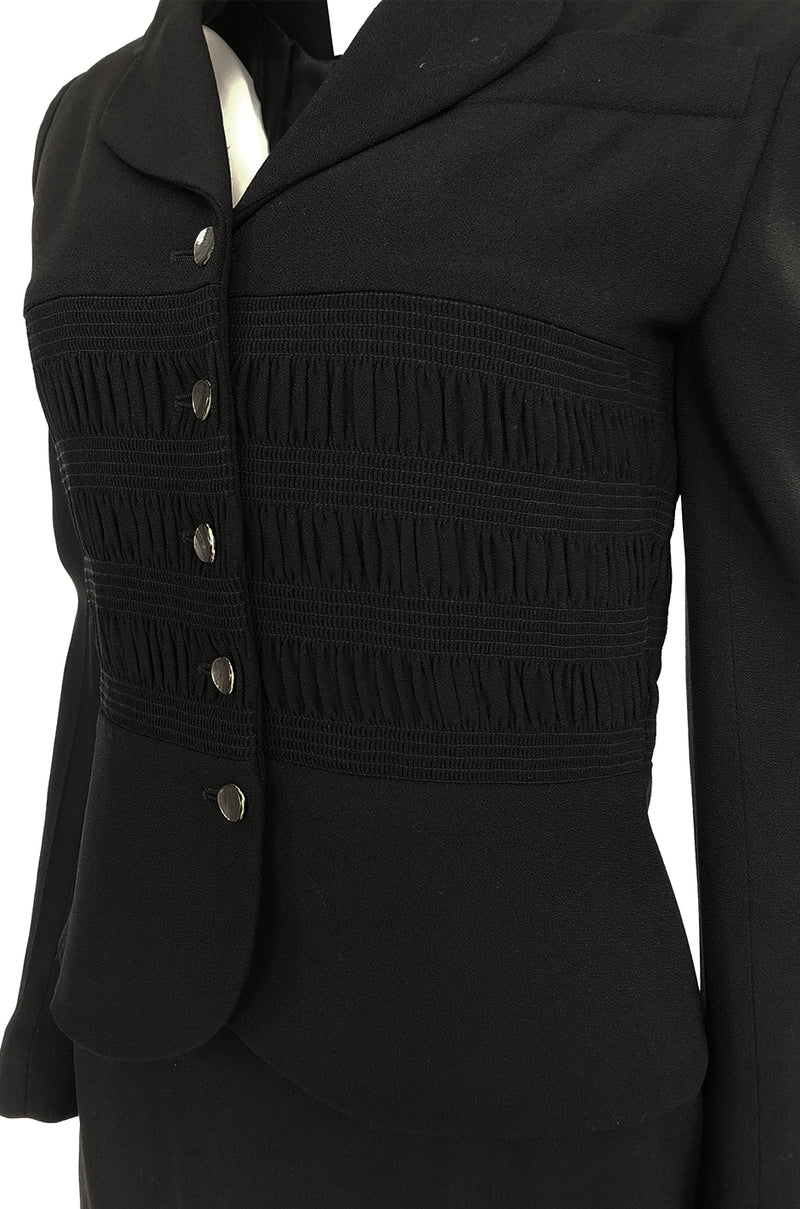 1990s Christian Dior Chic Black Jacket & Skirt Suit w Waist Detailing