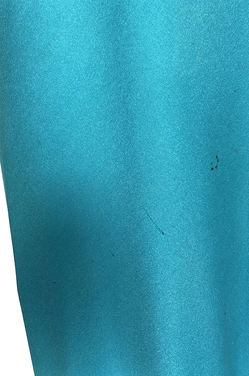1970s Halston Vivid Turquoise Color One Shoulder Jersey Dress
