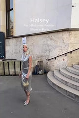 Fabulous Recent Paco Rabanne Oroton Gold Metal Mesh Dress w Snap Draping