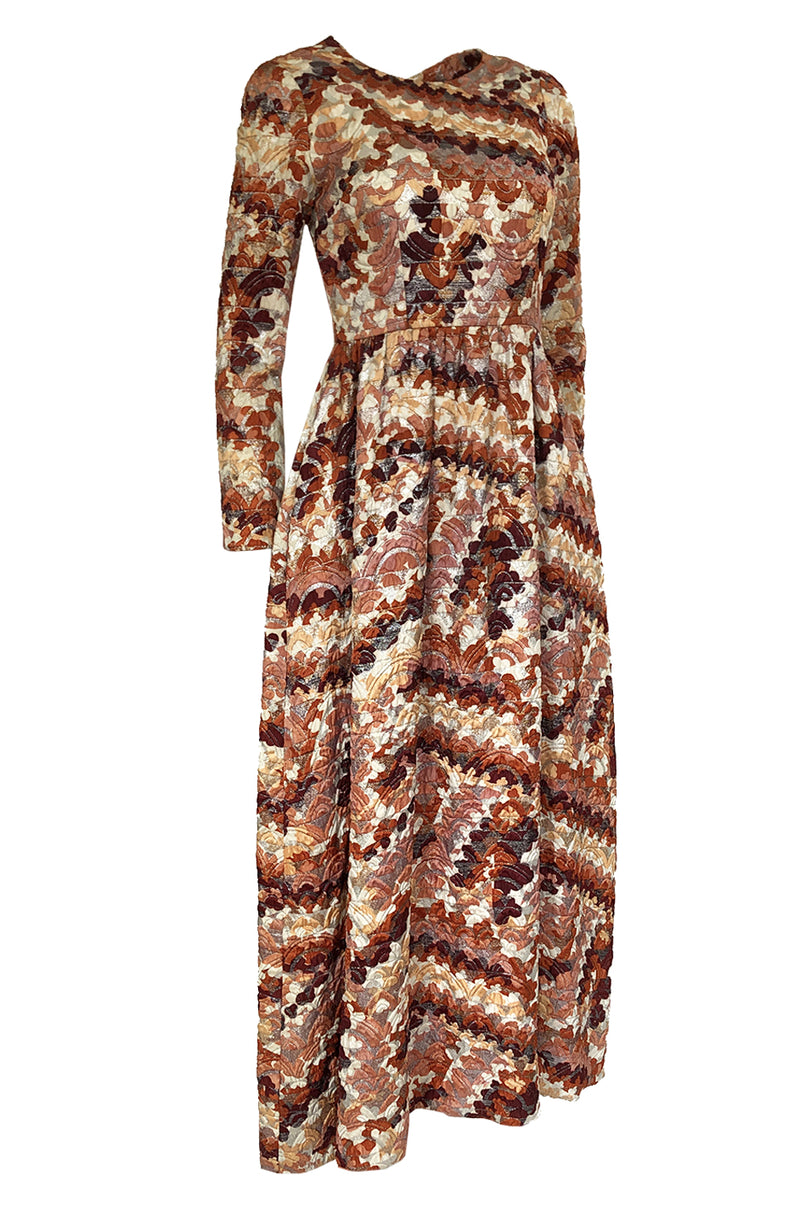 1967 Unlabeled Geoffrey Beene Silk Pink & Taupe Metallic Brocade Dress