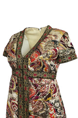 1960s Unlabeled Quilted Metallic Dress w a Metallic 'Jewel' Banding Detail
