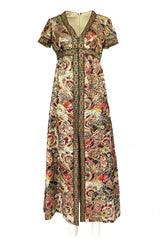 1960s Unlabeled Quilted Metallic Dress w a Metallic 'Jewel' Banding Detail