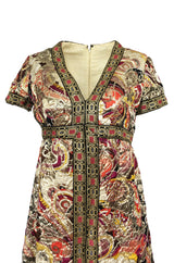 1960s Unlabeled Quilted Metallic Dress w a Metallic 'Jewel' Banding Detail