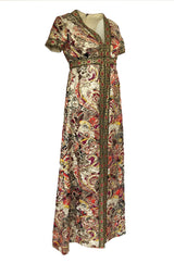 1960s Unlabeled Quilted Metallic Dress w a Metallic 'Jewel' Banding Detail