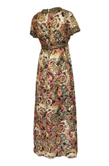 1960s Unlabeled Quilted Metallic Dress w a Metallic 'Jewel' Banding Detail