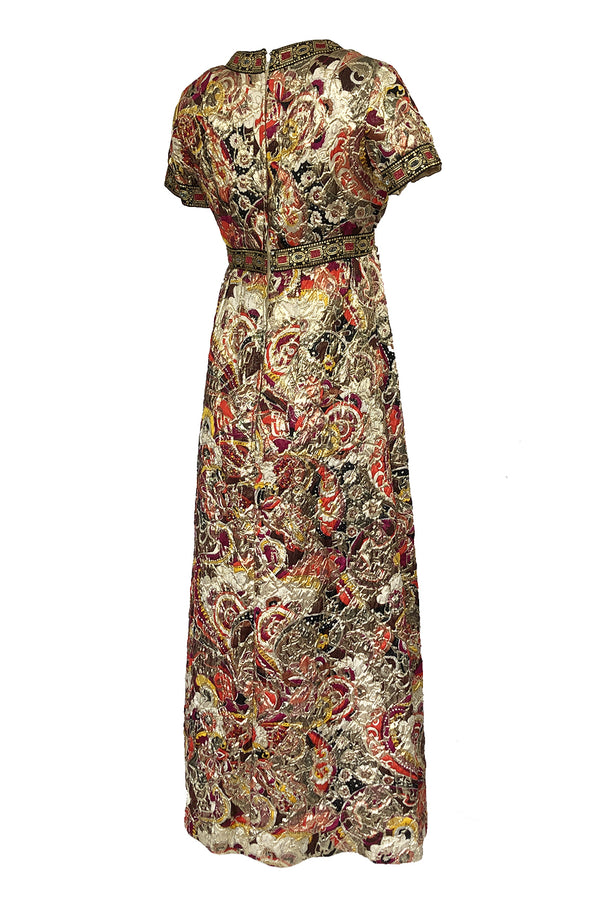 1960s Unlabeled Quilted Metallic Dress w a Metallic 'Jewel' Banding Detail