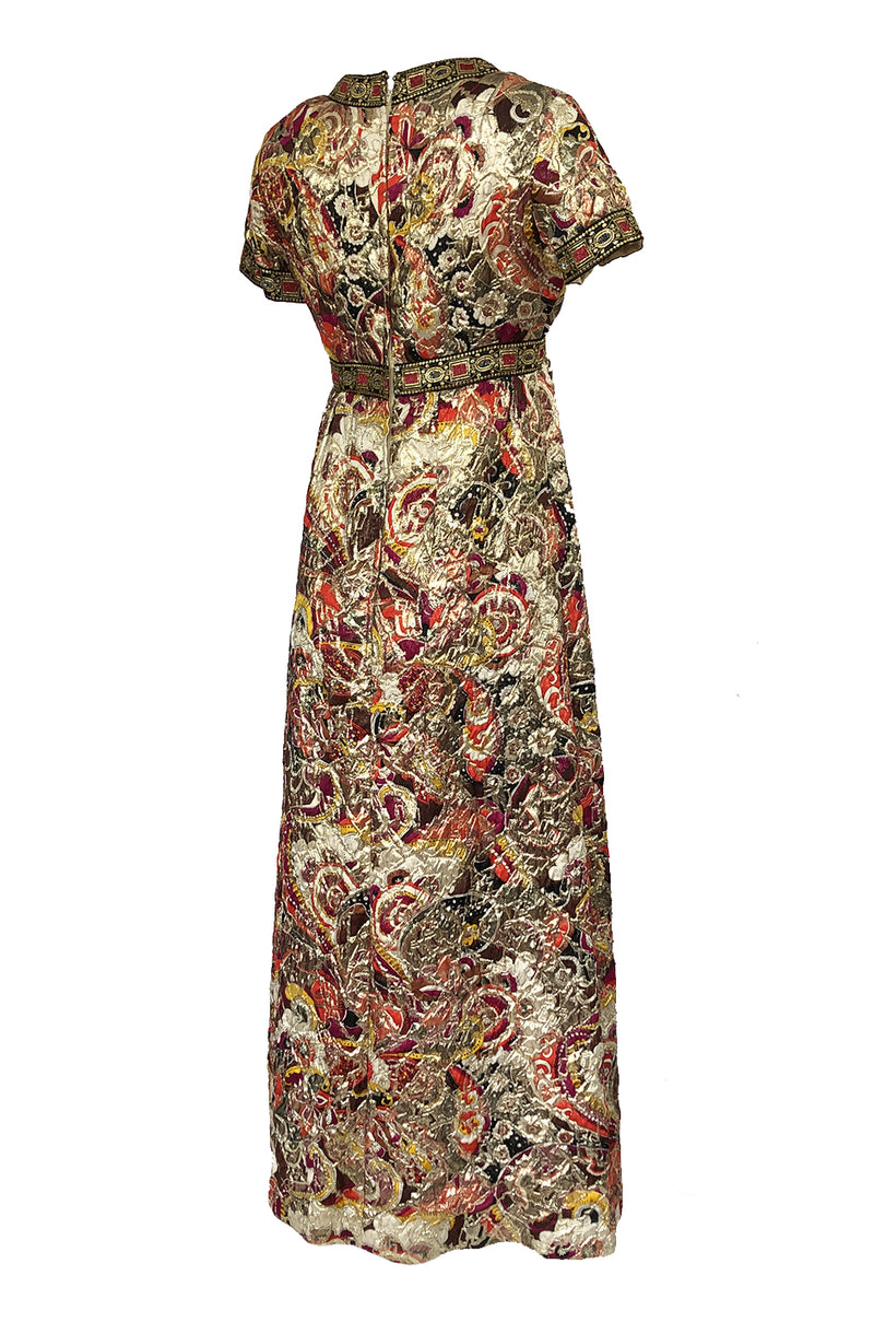1960s Unlabeled Quilted Metallic Dress w a Metallic 'Jewel' Banding Detail