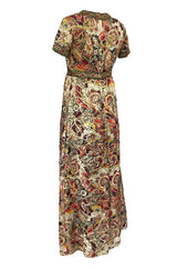 1960s Unlabeled Quilted Metallic Dress w a Metallic 'Jewel' Banding Detail