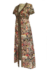 1960s Unlabeled Quilted Metallic Dress w a Metallic 'Jewel' Banding Detail