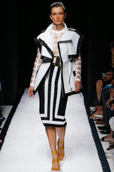 Spring 2015 Balmain Graphic Black and White Denim Mini Skirt