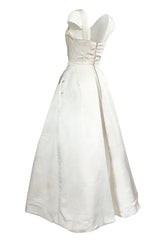 Fall 1952 Christian Dior Haute Couture Ivory Silk Button Dress w Underskirts