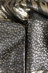 1970s Pauline Trigere Strapless Gold & Black Lame Dress w Huge Shawl