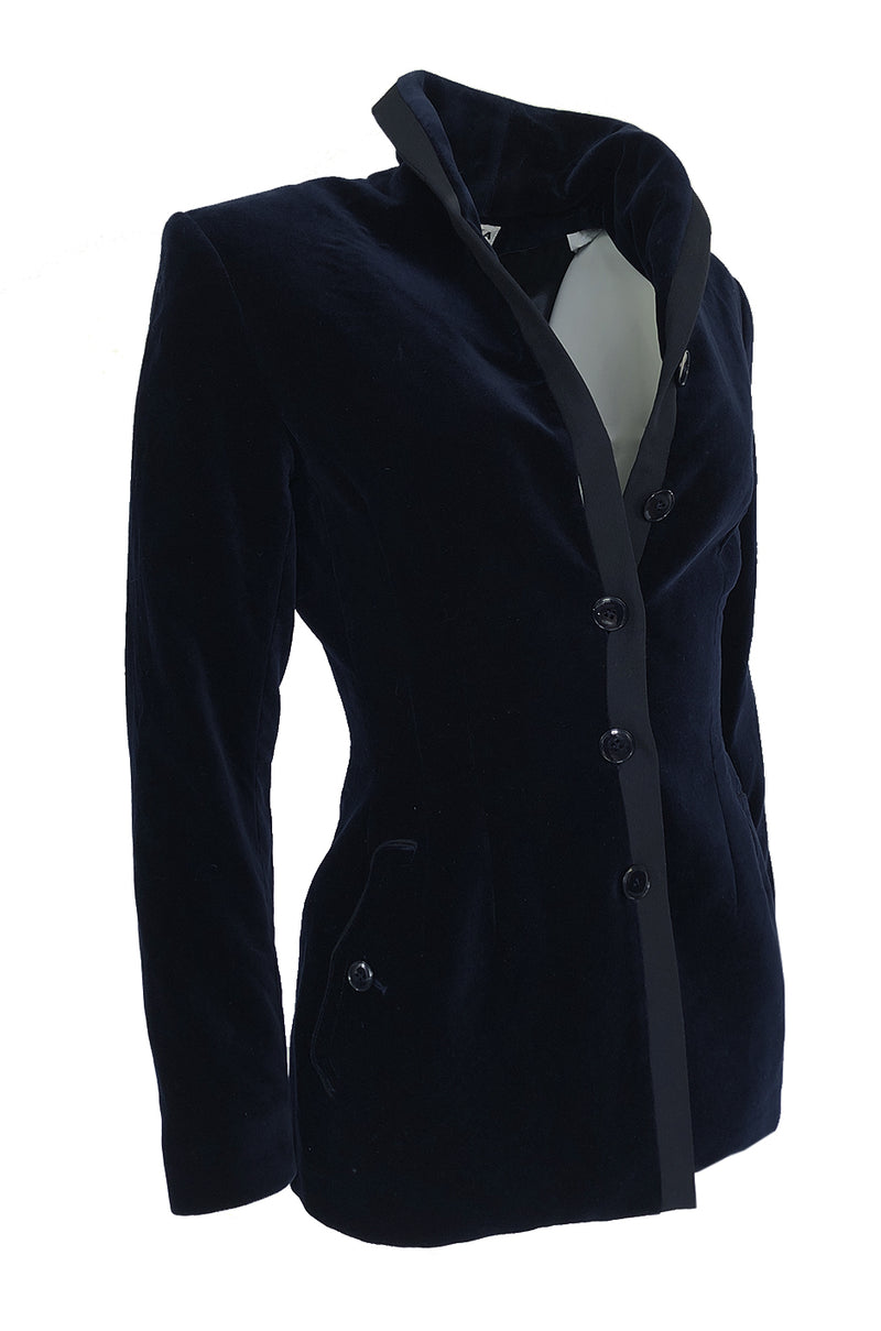 Rare Fall 1989 Azzedine Alaia Blue Velvet Runway Jacket w