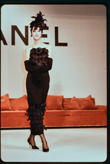 Fall 1986 Chanel Fitted Strapless Dress w Layered Silk Ribbon Detail