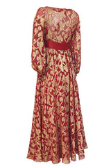 1960s Christian Dior By Marc Bohan Red & Gold Lamé Metallic Dress