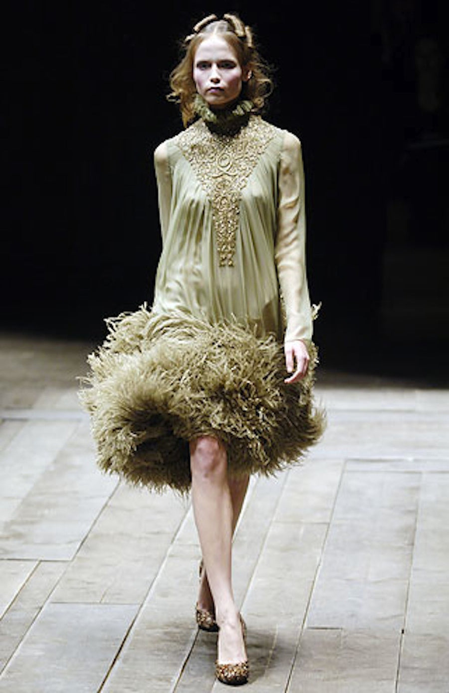 F2006 Alexander McQueen Feather Dress Shrimpton Couture