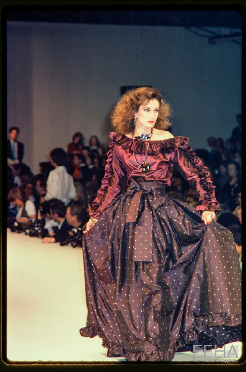 1981 Yves Saint Laurent Embroidered Silk Taffeta Full Maxi Skirt