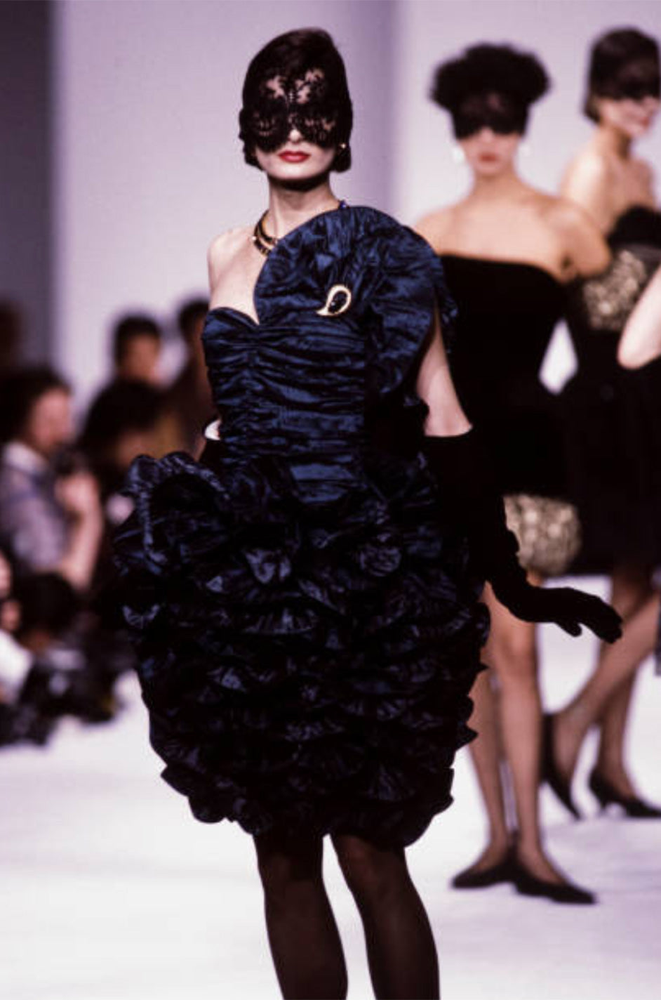 Incredible Fall 1985 Christian Dior by Marc Bohan Black Silk Taffeta D ...