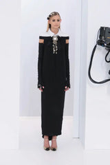 Superb Fall 2006 Chanel by Karl Lagerfeld Haute Couture Black Runway Dress w Shoulder Detailing