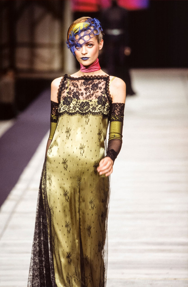 Fall 1997 Christian Lacroix Runway Black Lace Over Dress w a Slinky Si – Shrimpton Couture