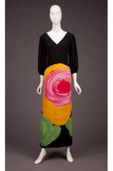 Spring 1964 James Galanos Huge Floral Screened Black Silk Dress