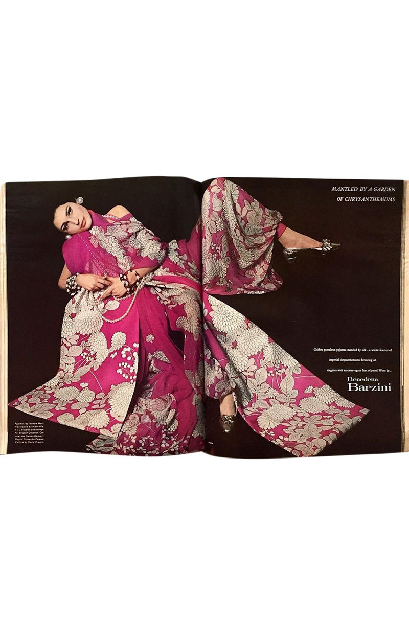 1969 Hanae Mori Chrysanthemum Print Pink Silk Twill & Silk Chiffon Dress