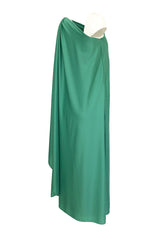 1978 Halston Green One Shoulder Draped Jersey Maxi Dress