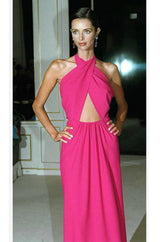 1997 Yves Saint Laurent Pink Halter Wrap Maxi Dress