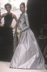1998 Balmain by Oscar de la Renta Haute Couture Striped Silk Evening Coat Dress & Pant Set
