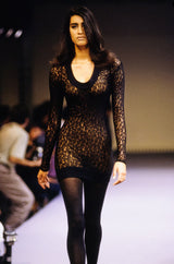 Documented F/W 1990 Azzedine Alaia Black Stretch Lace Dress