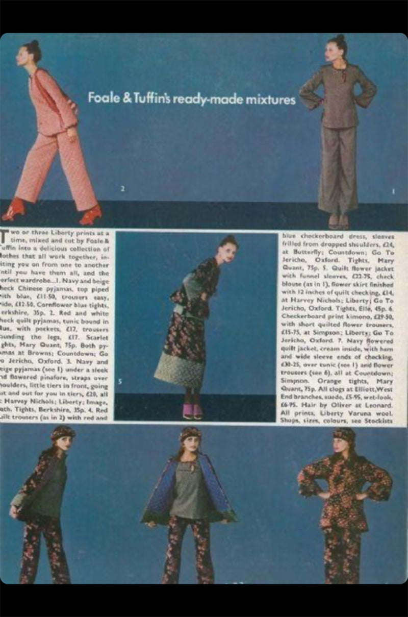Rare 1971 Marion Foale and Sally Tuffin Blue Floral & Red Checked Pant Jacket & Hat Set