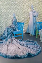 Spring 1999 Oscar De La Renta Pale Green Striped Silk Taffeta Billowing Over Dress & Pant Set