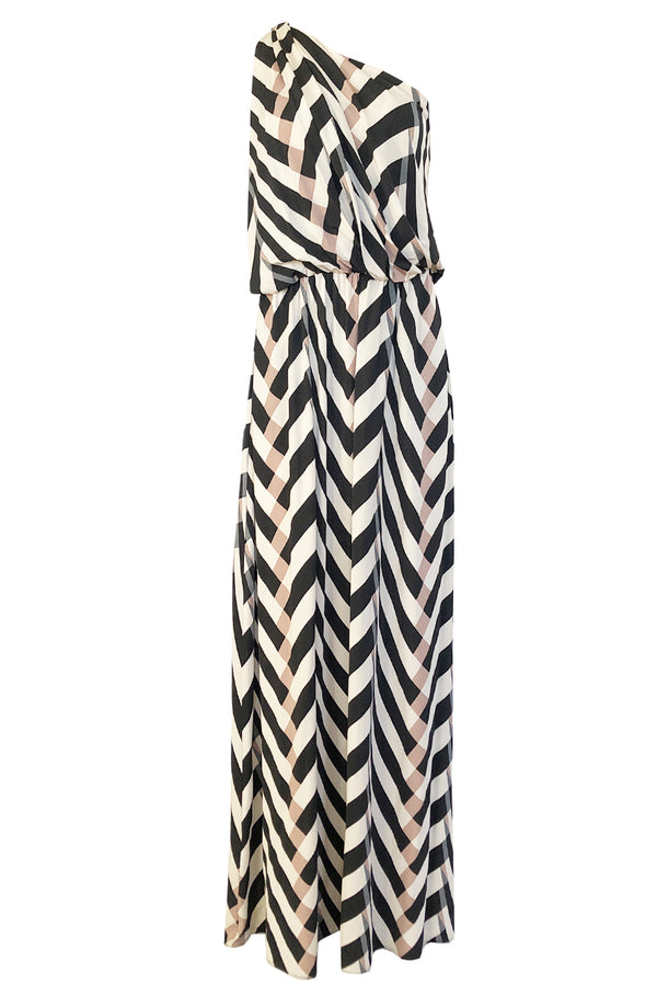 Spring 2015 Alber Elbaz for Lanvin One Shoulder Chevron Striped Jersey Dress