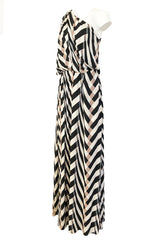 Spring 2015 Alber Elbaz for Lanvin One Shoulder Chevron Striped Jersey Dress