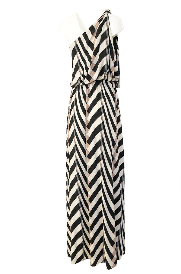 Spring 2015 Alber Elbaz for Lanvin One Shoulder Chevron Striped Jersey Dress