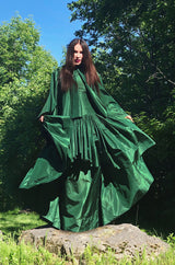 Rare 1977 Madame Gres Haute Couture Dress & Cape in a Deep Green Silk Taffeta