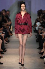 Spring 2007 Prada Burnished Gold Silk Satin Front Knot Plunging Empire Mini Dress