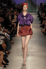 Spring 2007 Prada Burnished Gold Silk Satin Front Knot Plunging Empire Mini Dress