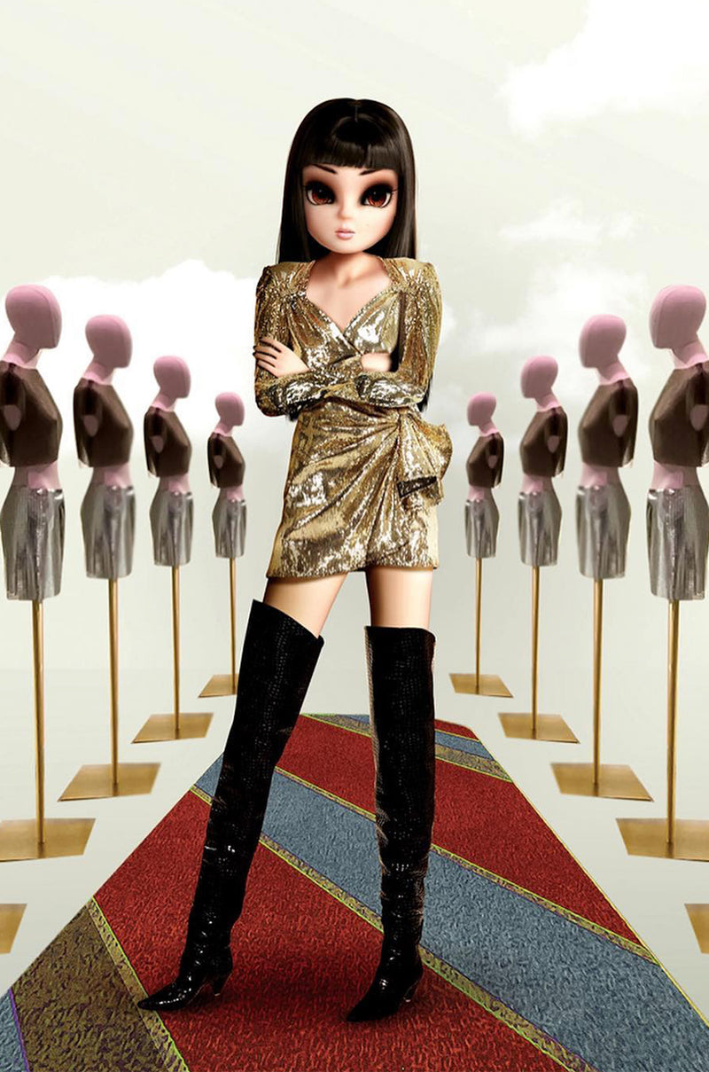 Exclusive 2018 Attico for Luisaviaroma Gold Sequin Wrapped Plunging Mini Dress