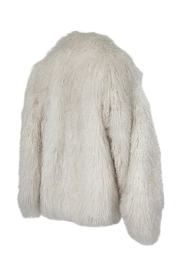 Original 1970s Fluffy Cream Ivory w Pink Undertones Mongolian Sheepskin Jacket