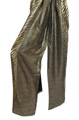 1970s Pauline Trigere Strapless Gold & Black Lame Dress w Huge Shawl
