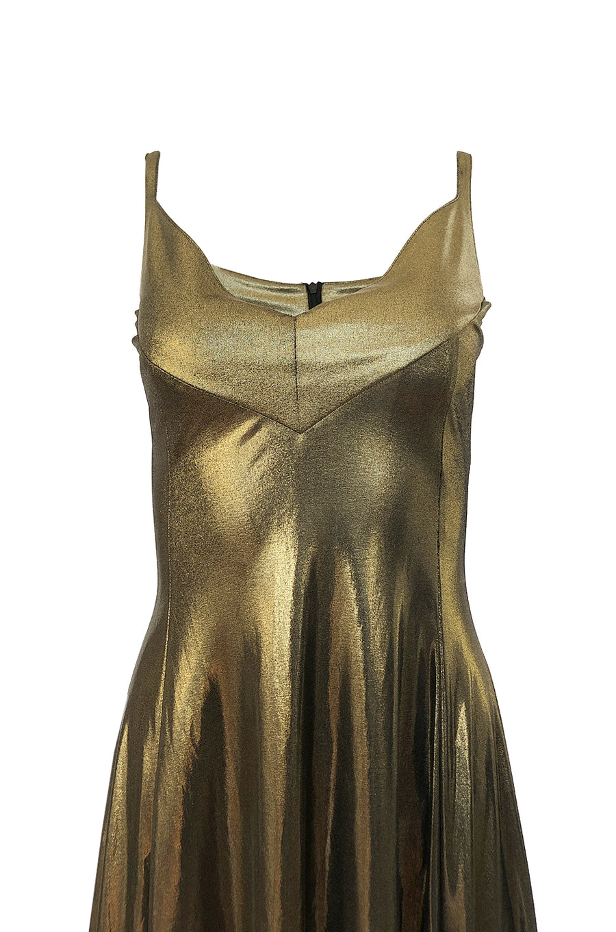 1980s Nina Ricci Liquid Gold Stretch Lame Jersey Dance Dress  Shrimpton  Couture