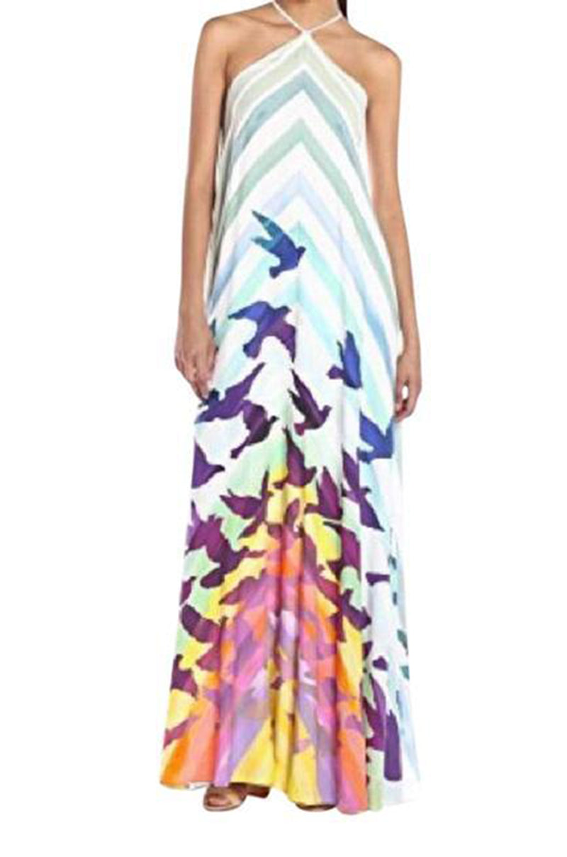 Spring 2016 Mara Hoffman Rainbow Bird Caftan Halter Unworn Dress Shrimpton Couture