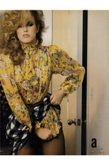 1981 Emanuel Ungaro Yellow Floral Printed Silk Ribbon Chiffon Ascot Top